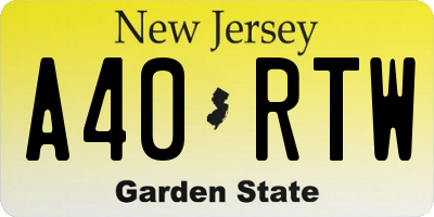 NJ license plate A40RTW
