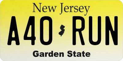 NJ license plate A40RUN