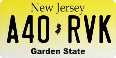 NJ license plate A40RVK