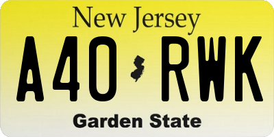 NJ license plate A40RWK