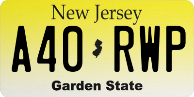 NJ license plate A40RWP