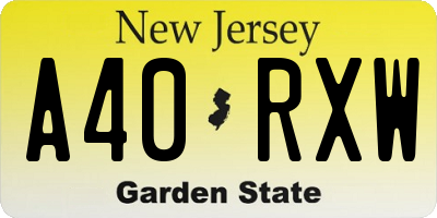 NJ license plate A40RXW