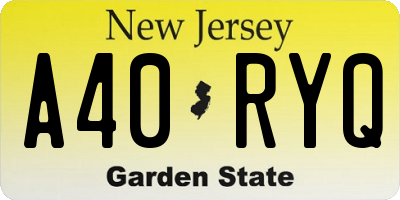 NJ license plate A40RYQ