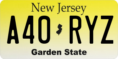NJ license plate A40RYZ
