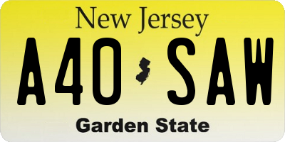 NJ license plate A40SAW