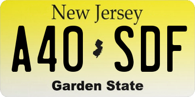 NJ license plate A40SDF