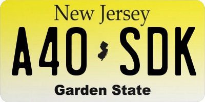 NJ license plate A40SDK