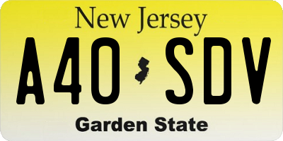 NJ license plate A40SDV