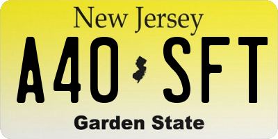 NJ license plate A40SFT