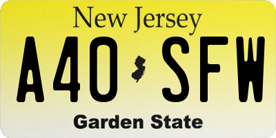 NJ license plate A40SFW