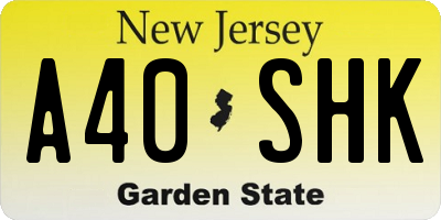NJ license plate A40SHK