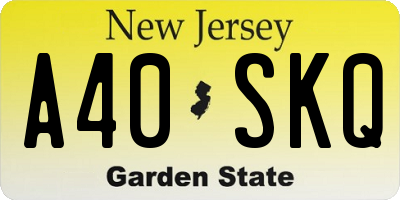 NJ license plate A40SKQ