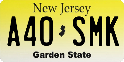 NJ license plate A40SMK