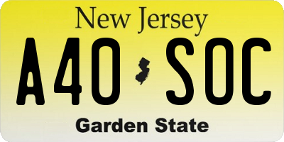NJ license plate A40SOC