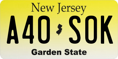 NJ license plate A40SOK