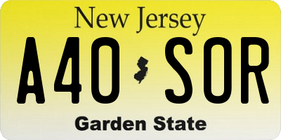 NJ license plate A40SOR