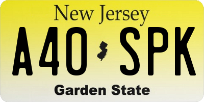 NJ license plate A40SPK