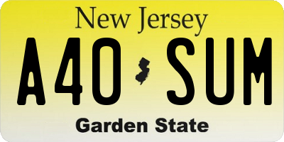 NJ license plate A40SUM