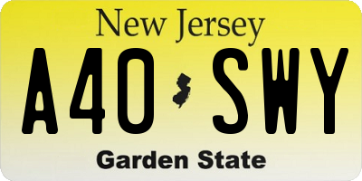 NJ license plate A40SWY