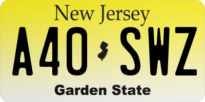 NJ license plate A40SWZ