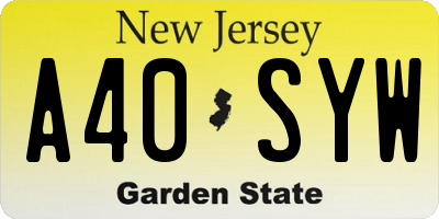 NJ license plate A40SYW