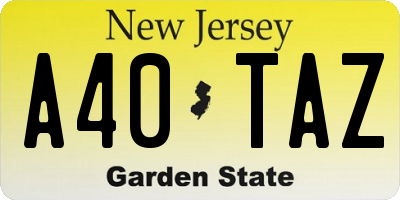 NJ license plate A40TAZ