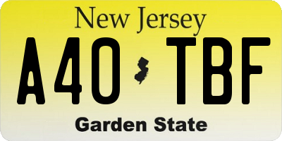 NJ license plate A40TBF