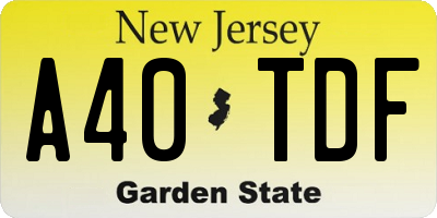 NJ license plate A40TDF