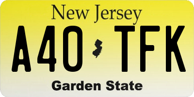 NJ license plate A40TFK