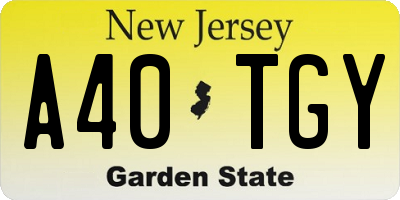NJ license plate A40TGY