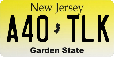 NJ license plate A40TLK