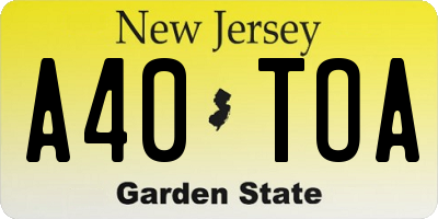 NJ license plate A40TOA