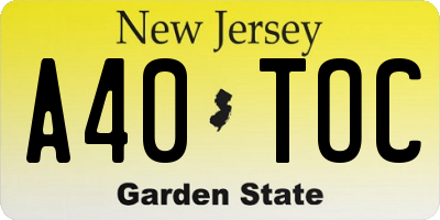 NJ license plate A40TOC