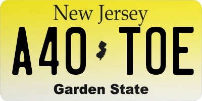 NJ license plate A40TOE