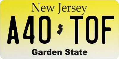 NJ license plate A40TOF