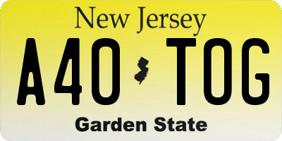 NJ license plate A40TOG