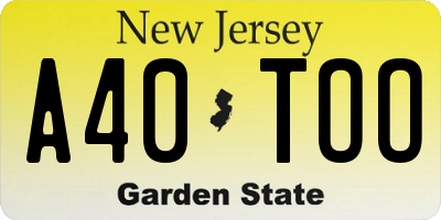 NJ license plate A40TOO