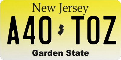 NJ license plate A40TOZ