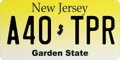 NJ license plate A40TPR