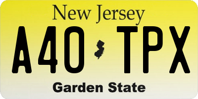 NJ license plate A40TPX