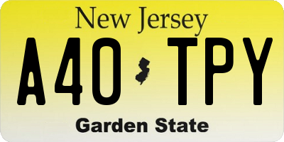 NJ license plate A40TPY