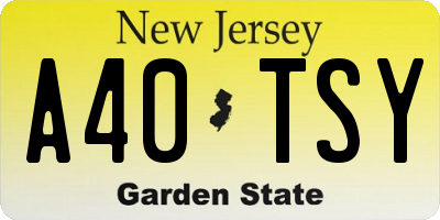 NJ license plate A40TSY