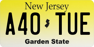 NJ license plate A40TUE