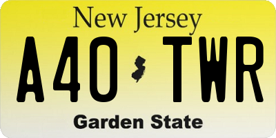 NJ license plate A40TWR