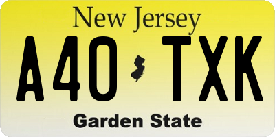 NJ license plate A40TXK