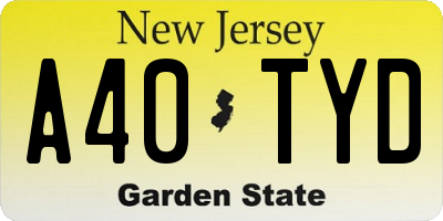NJ license plate A40TYD