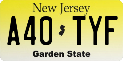 NJ license plate A40TYF