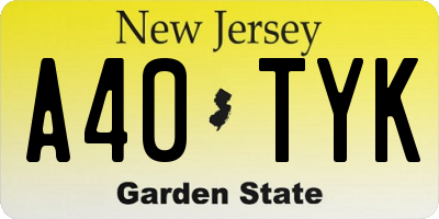 NJ license plate A40TYK
