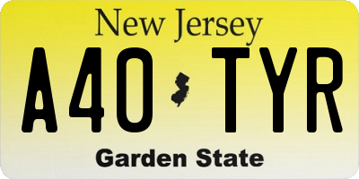 NJ license plate A40TYR