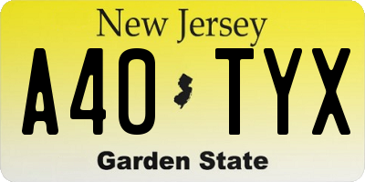 NJ license plate A40TYX
